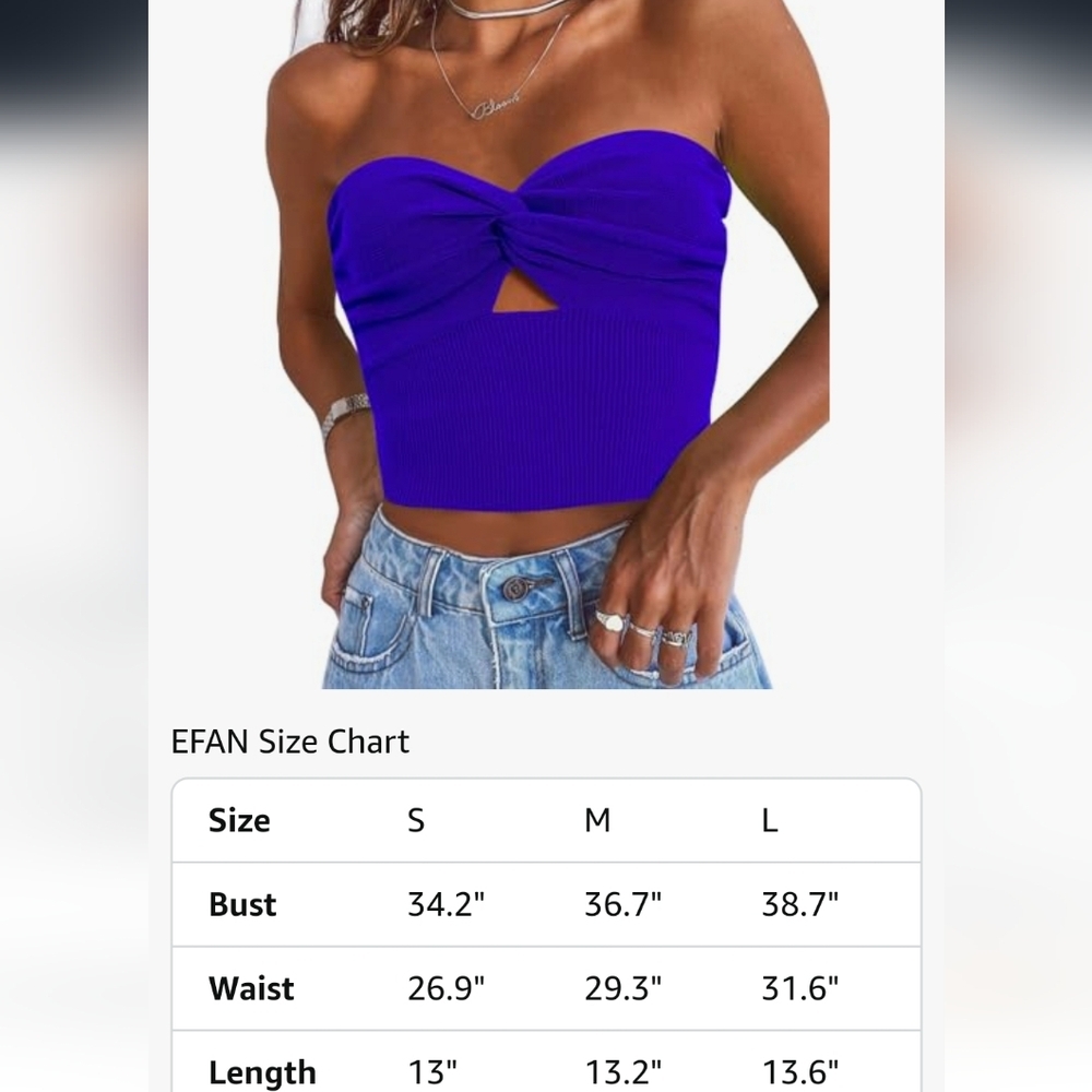EFAN Tube Top Cropped Sleeveless Cut Out Twist Knot Front Bandeau Ribbed Knit - Picture 5 of 9